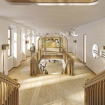 Visualisierung des neuen Haupttreppenhauses. (Illustration: Architekten Wollmann & Mang)